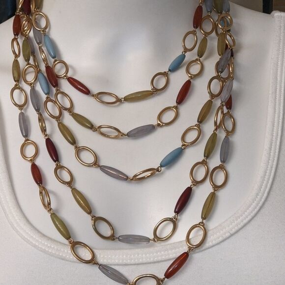 Vintage layered multi clear colored long bead necklace - Picture 10 of 12
